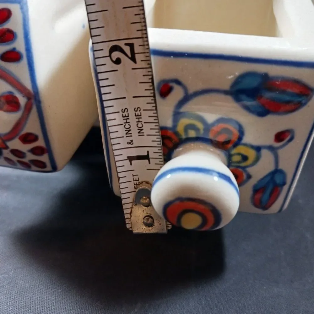 Mini Wooden Chest With Hand Painted Ceramic 4 Drawers